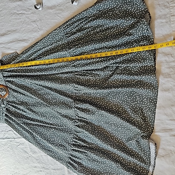 OPT Green Papin Short Balloon Sleeves Belted Midi Sundress Small Polka Dots - Picture 15 of 16